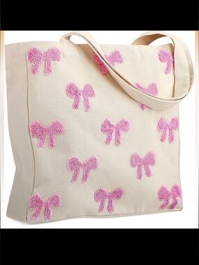 🎀Embroidered Pink Bow Canvas Tote Bag